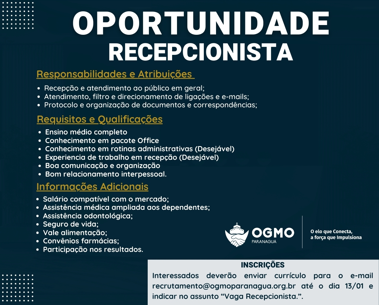 Oportunidade: Vaga de Recepcionista